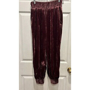 Anthropologie Gloria Velvet Joggers Pants Burgundy Womens S Pockets Harem Cozy‎